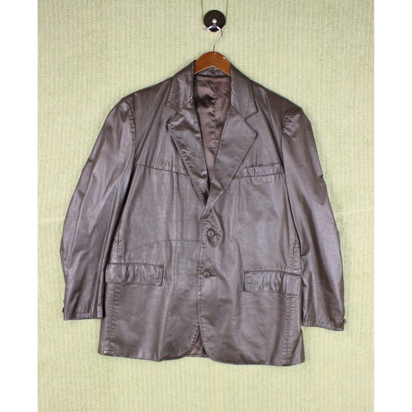 Clipper Mist Other - Vintage 70s Brown Leather Blazer Sport Coat Men's 44 Reg Minimalist Luxury